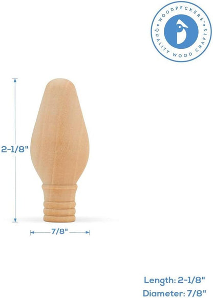 Wood Christmas Light Bulb, 12 Unfinished Wood Ornaments for Crafts and Christmas Trees, 2-1/8 Inch, Use as Christmas Crafts - WoodArtSupply