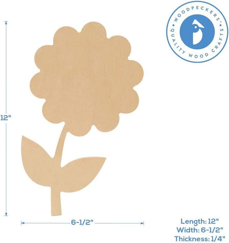 Wood Flower Cutouts, 12-Inch X 6.5-Inch, Pack of 1 Unfinished Wood Cutout for Painting, Spring Craft WoodArtSupply