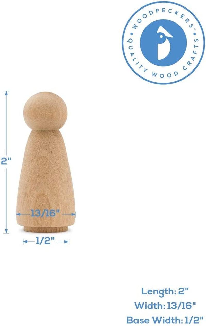 Wood Peg Dolls Unfinished 2 Inch, Mom/Angel Shape, Pack of 25 Birch Wooden Peg People for Crafting, Miniature Figures WoodArtSupply