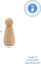 Wood Peg Dolls Unfinished 2 Inch, Mom/Angel Shape, Pack of 25 Birch Wooden Peg People for Crafting, Miniature Figures WoodArtSupply