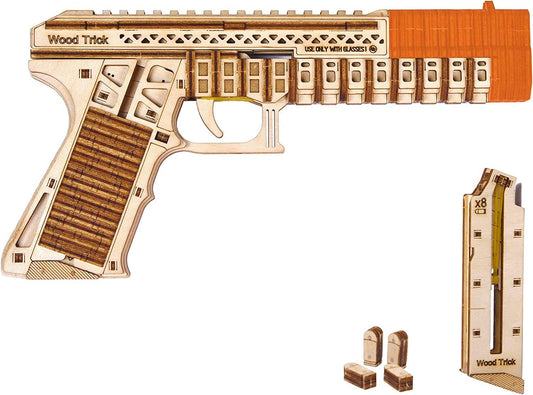 Wood Trick Defenders Gun 3D Wooden Puzzles for Adults and Kids to Build - Shoots up to 13 Ft - 2 Clips - 9X5 in - WoodArtSupply