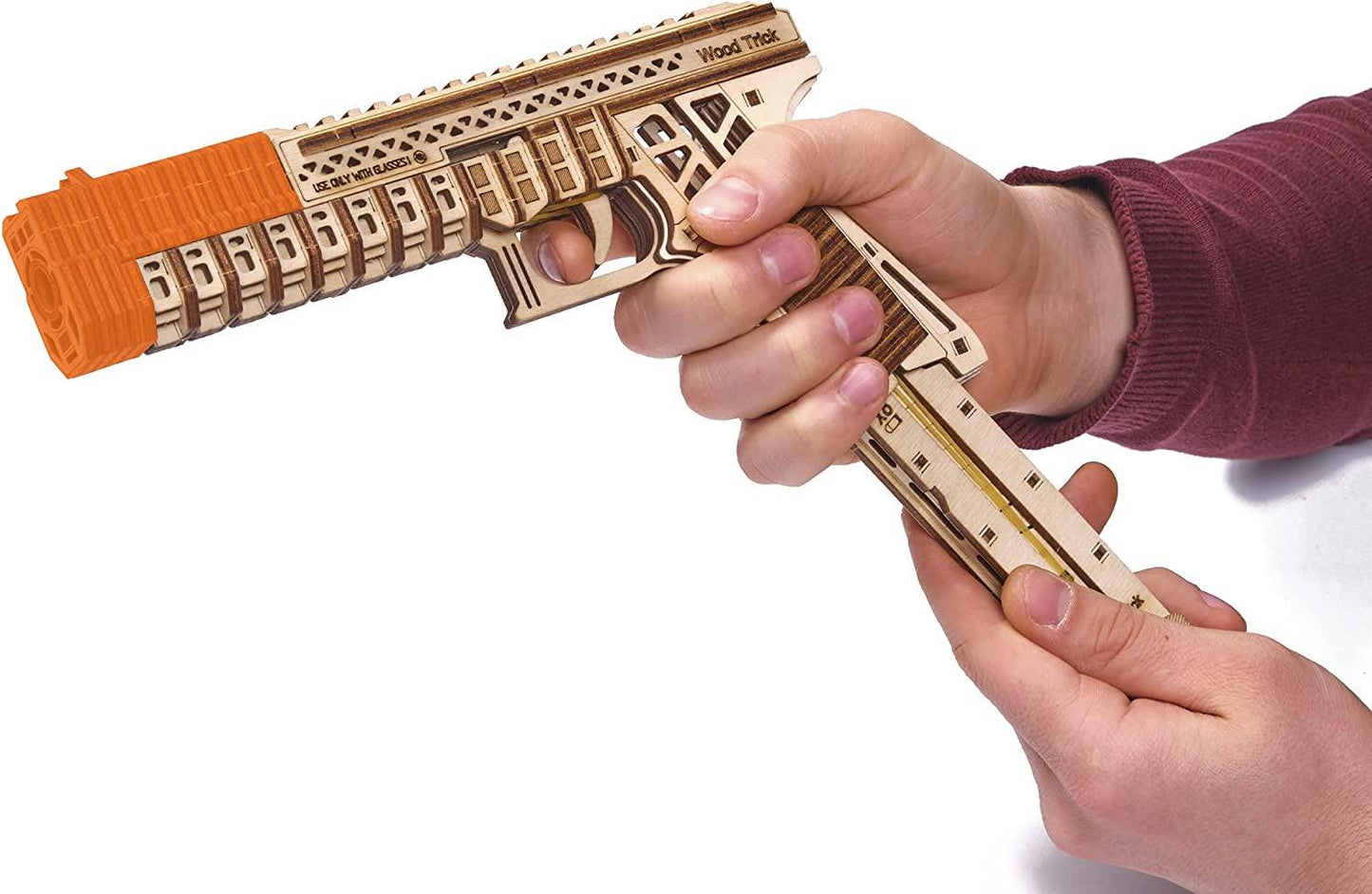 Wood Trick Defenders Gun 3D Wooden Puzzles for Adults and Kids to Build - Shoots up to 13 Ft - 2 Clips - 9X5 in - WoodArtSupply