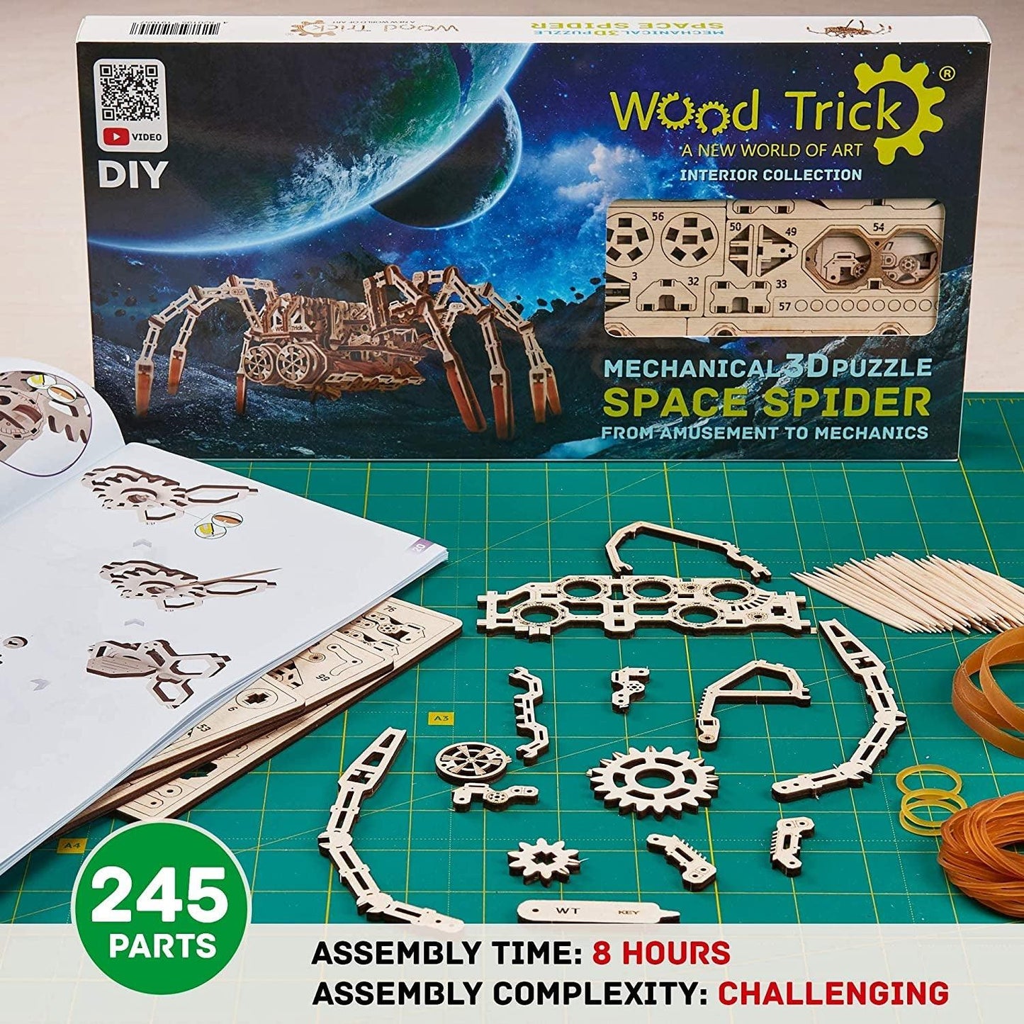 Wood Trick Mechanical Spider 3D Wooden Puzzle - Runs up to 7 Feet - Wooden Model Kit - WoodArtSupply