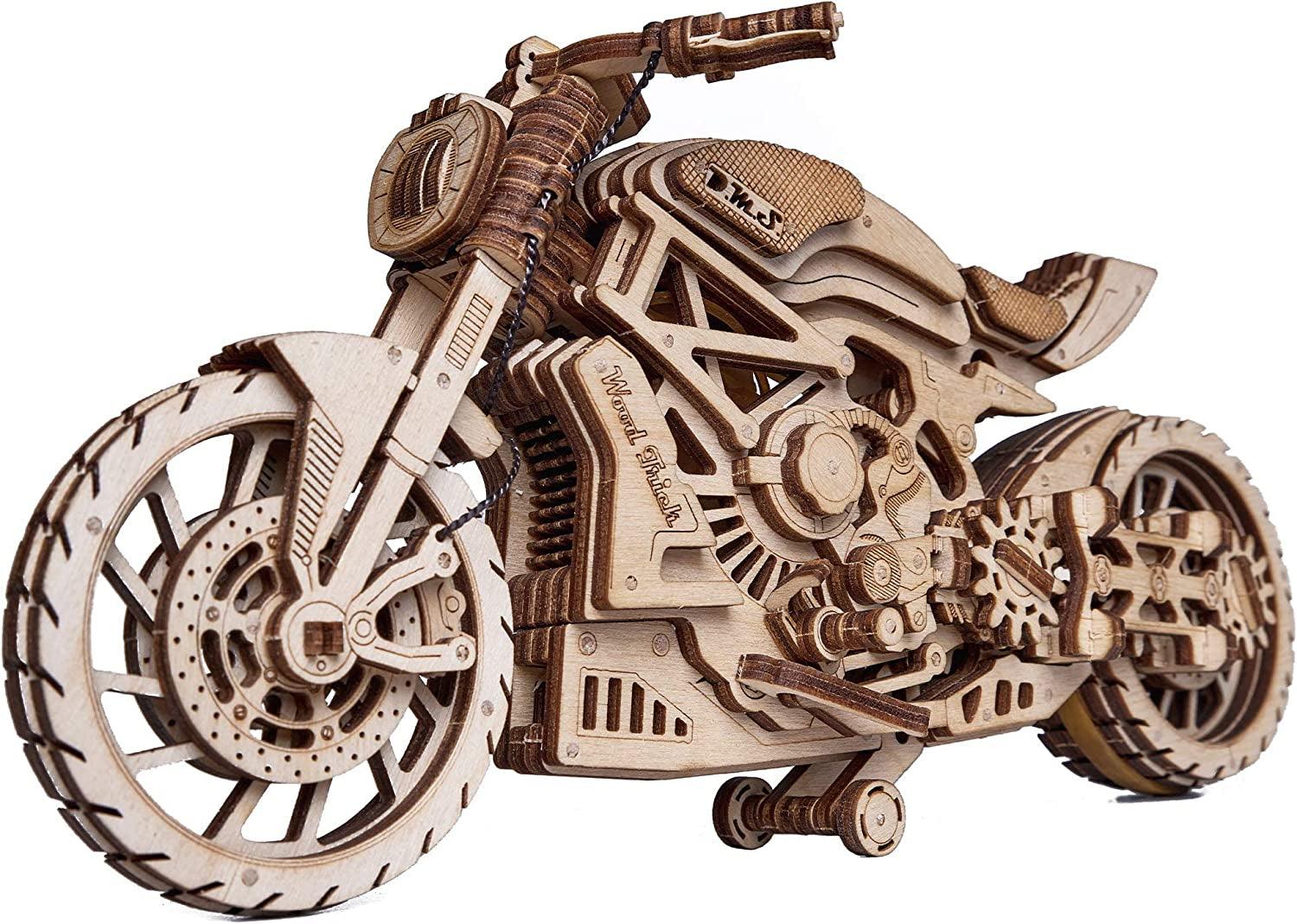 Wood Trick Eco-Friendly Rubber Band Motor Motorcycle Model Kit - 3D Wooden Puzzle (10x4 inches) WoodArtSupply