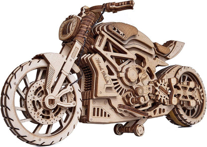 Wood Trick Motorcycle W/Rubber Band Motor Rides up to 16Ft Mechanical Model Kit 10X4″ 3D Wooden Puzzle - WoodArtSupply