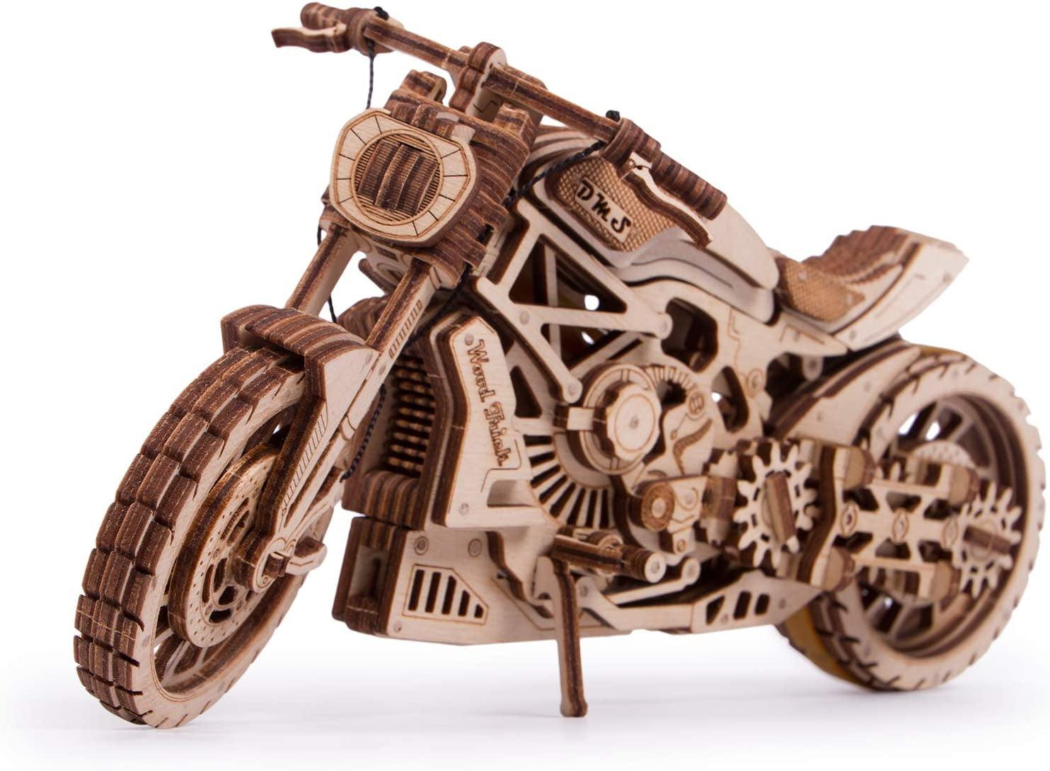 Wood Trick Eco-Friendly Rubber Band Motor Motorcycle Model Kit - 3D Wooden Puzzle (10x4 inches) WoodArtSupply
