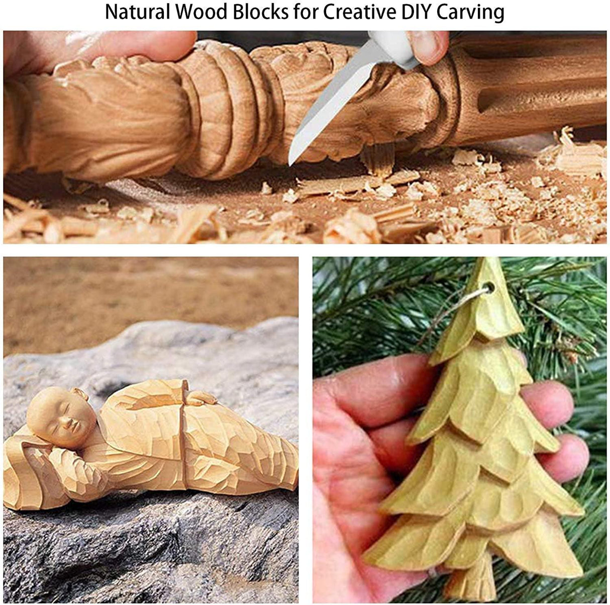 Wood Whittling Kit with Basswood Wood Blocks Carving Kit Set 3Pcs Wood Knife & 8Pcs Blocks & Gloves WoodArtSupply