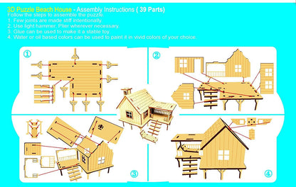 Wooden 3D Puzzle Beach House Home Decor, Construction Toy, Modeling Kit, School Project - WoodArtSupply
