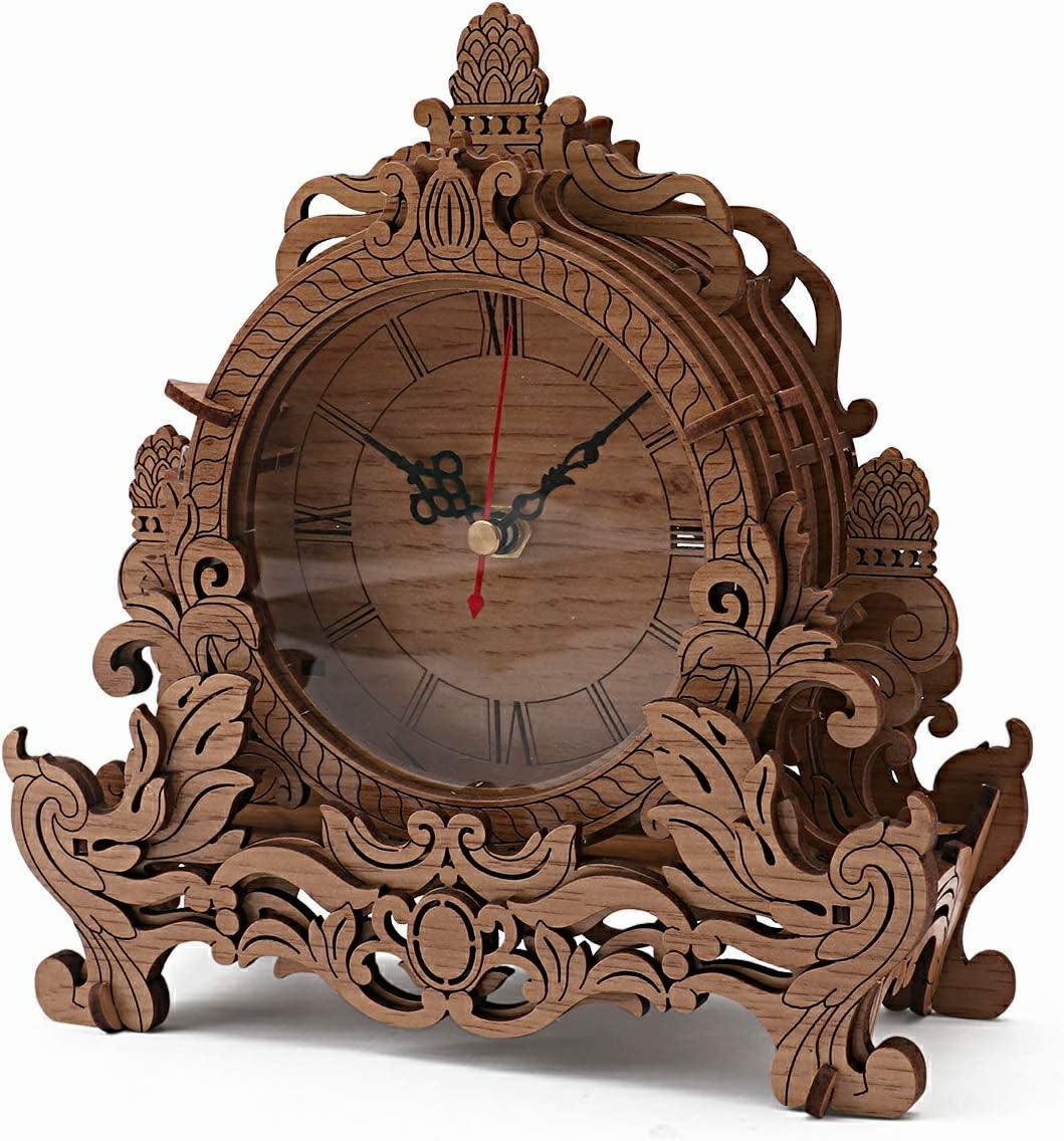 Dark Wooden 3D Puzzle Clock Model Kit for Adults - DIY Desk Clock ...