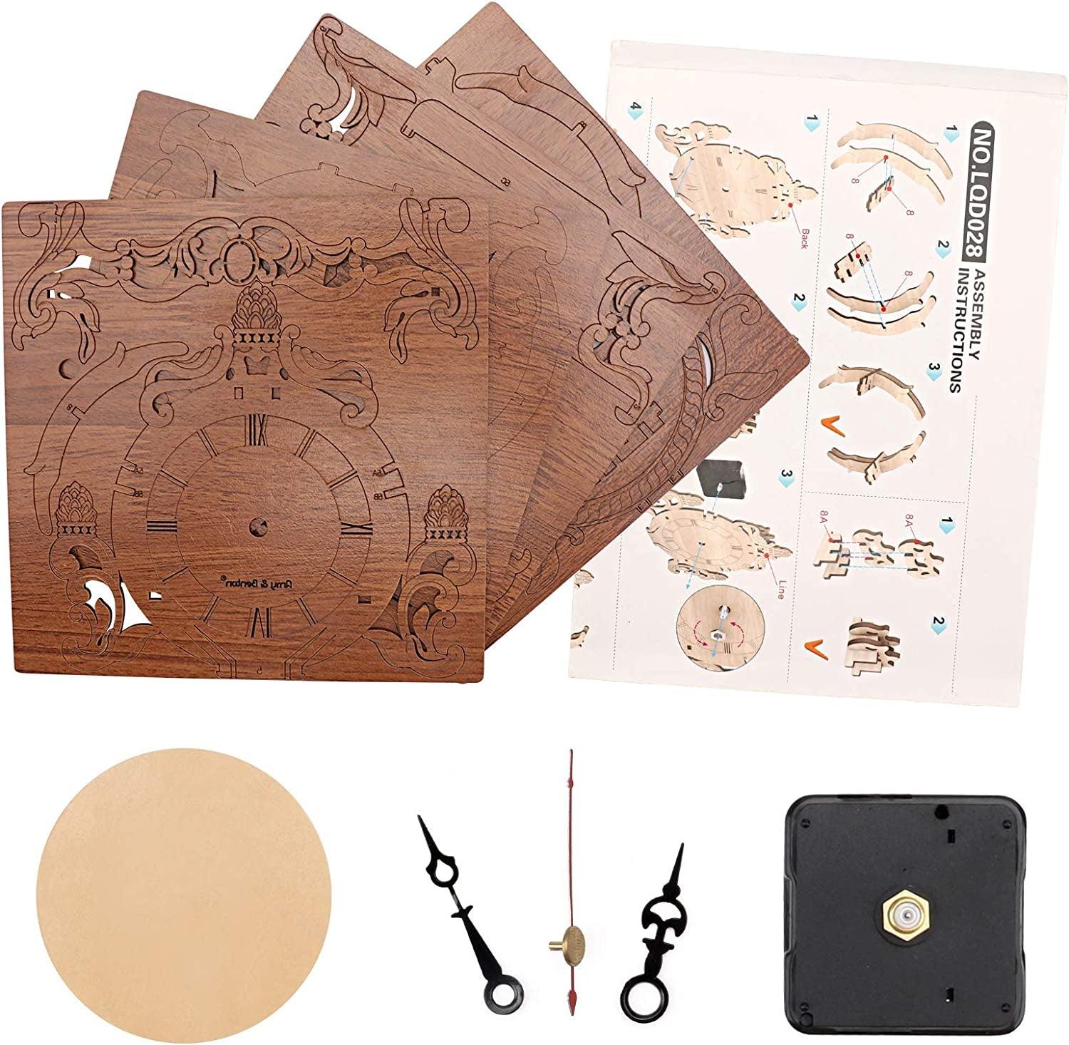 Dark Wooden 3D Puzzle Clock Model Kit for Adults - DIY Desk Clock ...