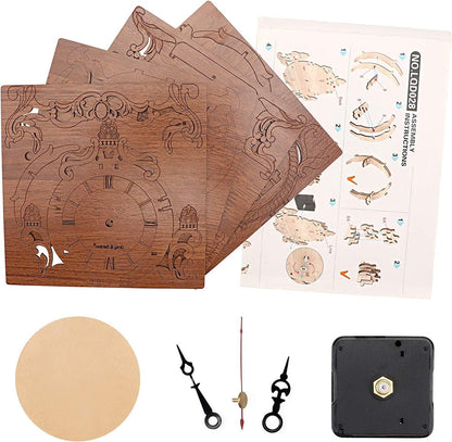 Wooden 3D Puzzle Clock Model Kit for Adults, DIY Desk Clock, Dark Wooden 3D Puzzles - WoodArtSupply