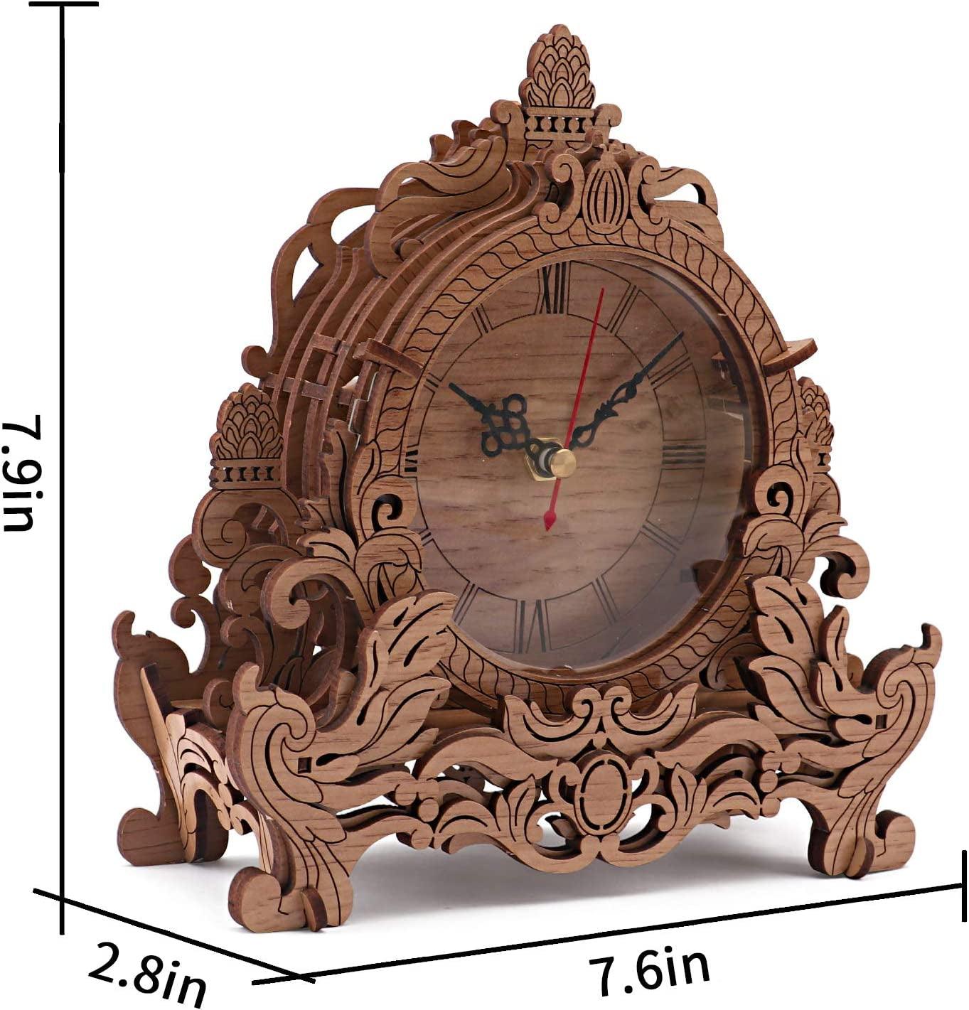 Dark Wooden 3D Puzzle Clock Model Kit for Adults - DIY Desk Clock ...