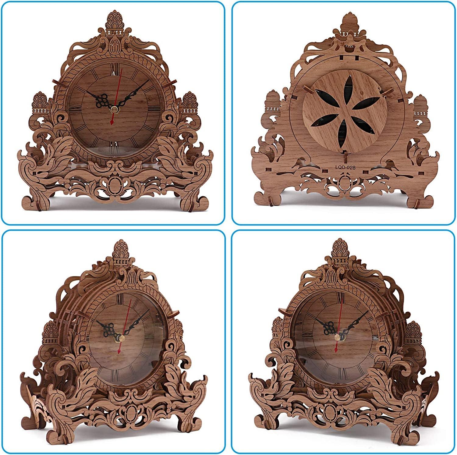 Dark Wooden 3D Puzzle Clock Model Kit for Adults - DIY Desk Clock ...