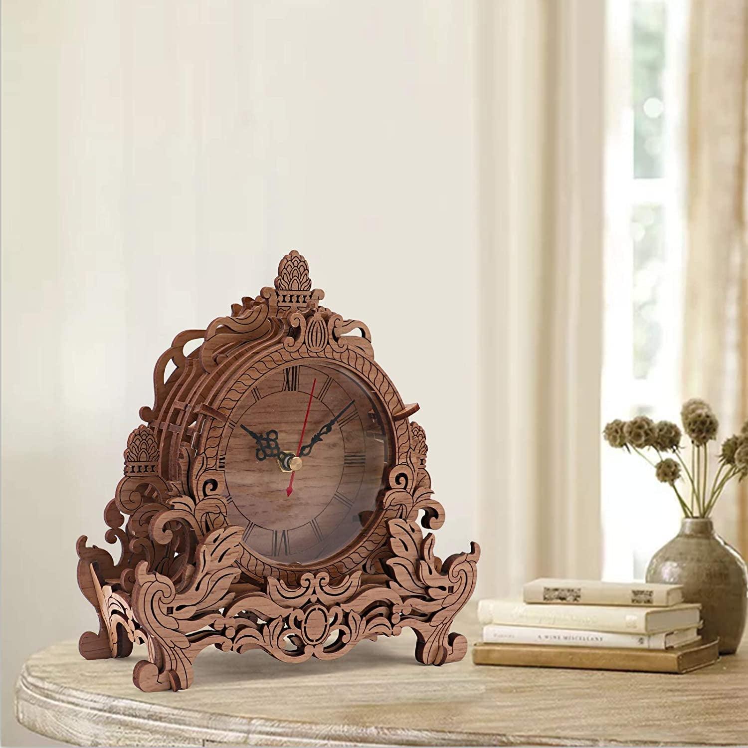 Dark Wooden 3D Puzzle Clock Model Kit for Adults - DIY Desk Clock ...