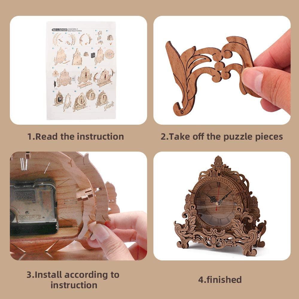 Dark Wooden 3D Puzzle Clock Model Kit for Adults - DIY Desk Clock ...