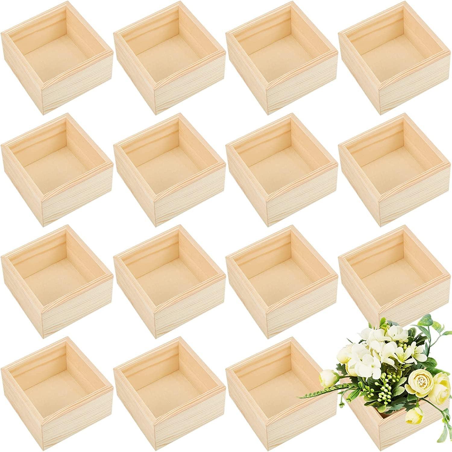Wooden Boxes Rustic Unfinished Square Wood Box Crates for Decoration Arts Crafts Storage Organizers Planter 4 X 4 Inch (16 Pcs) - WoodArtSupply