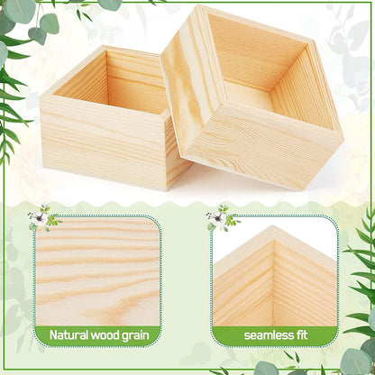 Wooden Boxes Rustic Unfinished Square Wood Box Crates for Decoration Arts Crafts Storage Organizers Planter 4 X 4 Inch (16 Pcs) - WoodArtSupply
