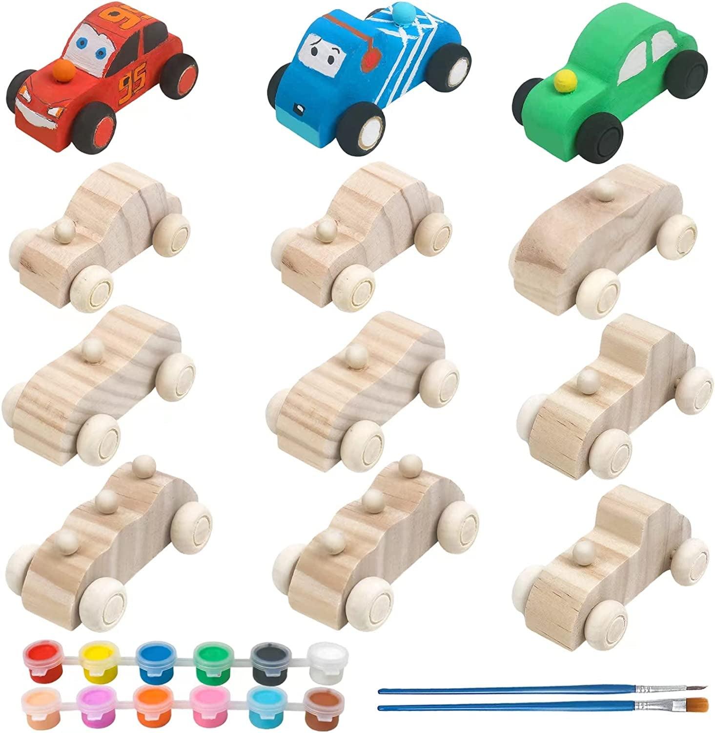 Wooden Cars Unfinished Wood Crafts DIY Craft Wood Kit for Student Family Activities Arts and Crafts Kit for Kids (12 PCS) WoodArtSupply