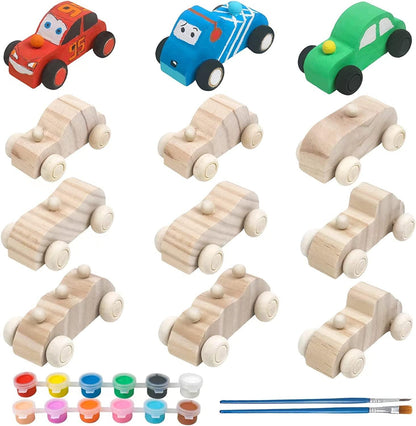 Wooden Cars Unfinished Wood Crafts DIY Craft Wood Kit for Student Family Activities Arts and Crafts Kit for Kids (12 PCS) - WoodArtSupply