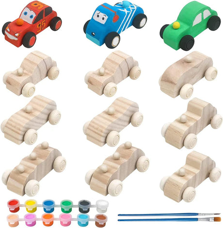 Wooden Cars Unfinished Wood Crafts DIY Craft Wood Kit for Student Family Activities Arts and Crafts Kit for Kids (12 PCS) WoodArtSupply