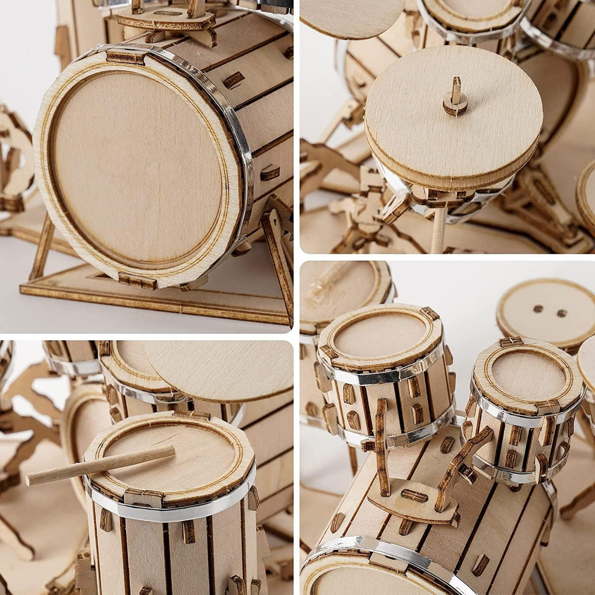 3D Wooden DIY Drum Kit Model for Kids - 246 Piece Puzzle WoodArtSupply