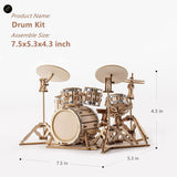 3D Wooden DIY Drum Kit Model for Kids - 246 Piece Puzzle WoodArtSupply