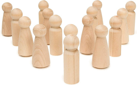 Wooden Peg Dolls 3-½”, 5 Mom & 5 Dad Set, Unfinished Birch Wooden Figures for People Crafts & Wedding Cake Toppers WoodArtSupply