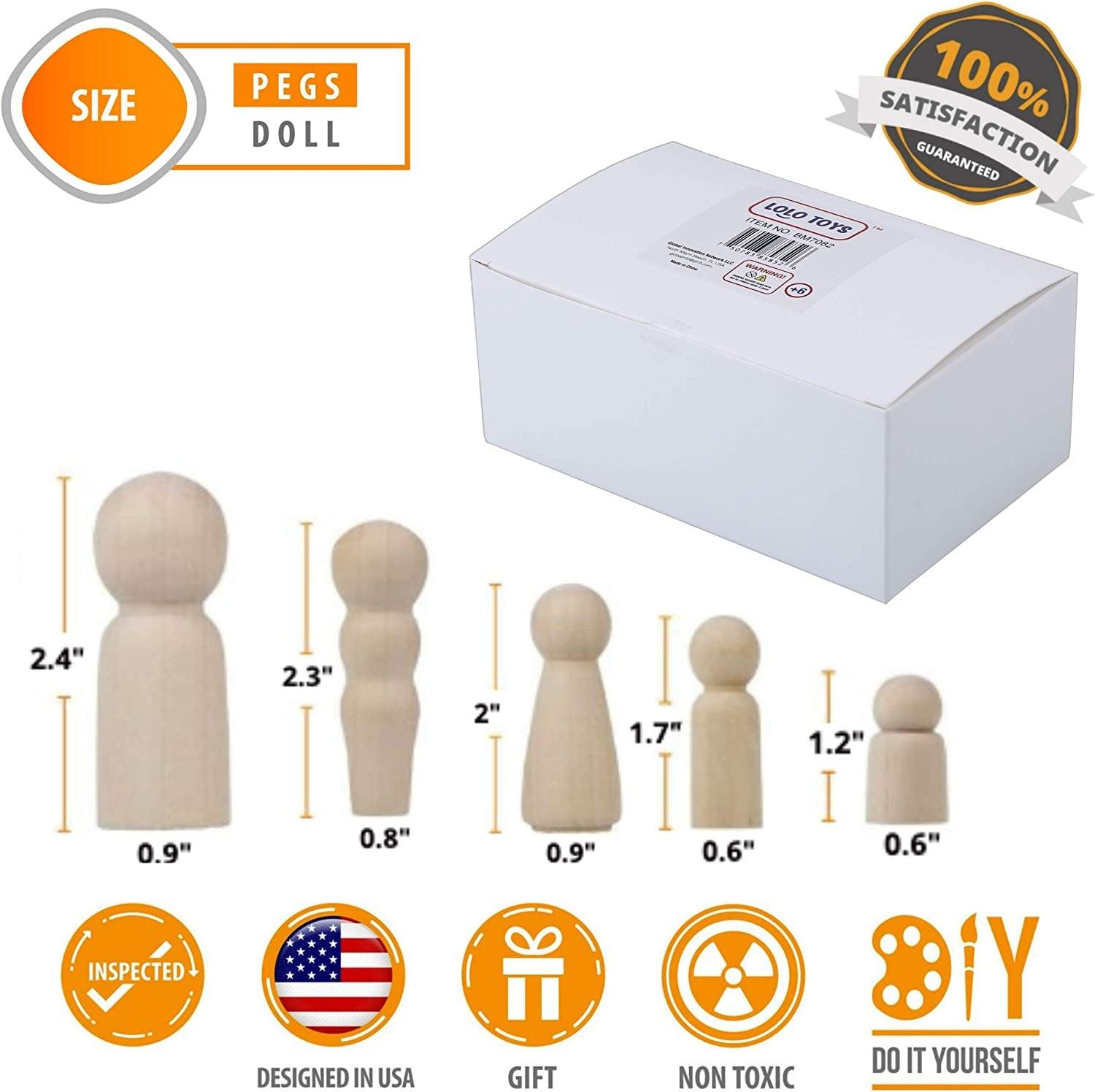 Wooden Peg Dolls Unfinished People – Pack of 40 with Storage Case in Assorted Sizes Natural Wood Shapes Figures - WoodArtSupply