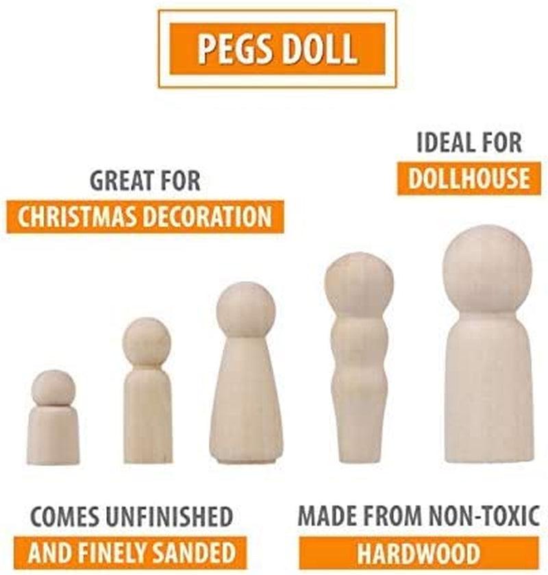 Wooden Peg Dolls Unfinished People – Pack of 40 with Storage Case in Assorted Sizes Natural Wood Shapes Figures WoodArtSupply
