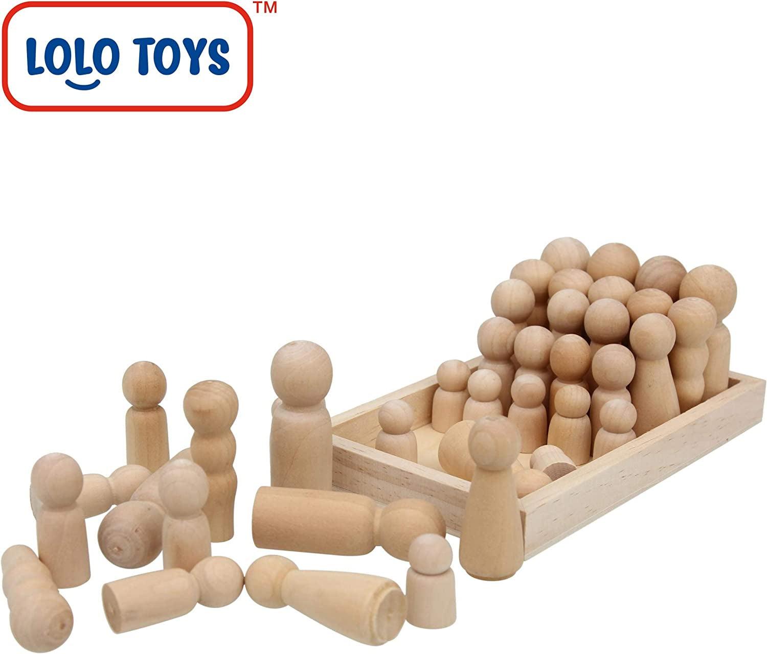 Wooden Peg Dolls Unfinished People – Pack of 40 with Storage Case in Assorted Sizes Natural Wood Shapes Figures WoodArtSupply