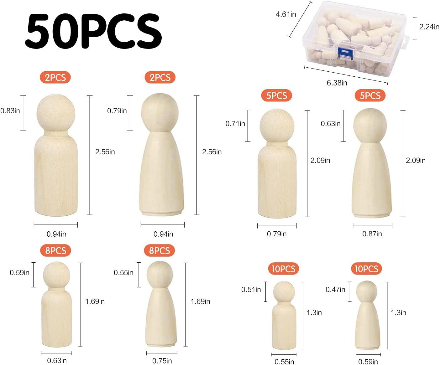 Wooden Peg Dolls with a Storage Case, 50Pcs Unfinished Wooden People for DIY and Painting, Nature and Plain Wooden Figures WoodArtSupply