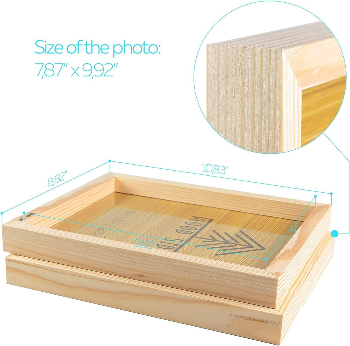 Wooden Picture Frames 8X10" Real Glass Set of 2 100% Eco Unfinished Wood Thick Borders Natural WoodArtSupply
