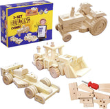 Woodworking Building Kit 3 Educational DIY Carpentry Construction Wood Kit Toy Tractor, Bulldozer and F1 WoodArtSupply