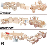 Woodworking Building Kit 3 Educational DIY Carpentry Construction Wood Kit Toy Tractor, Bulldozer and F1 WoodArtSupply