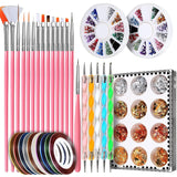 Nail Pen Designer, Stamp Nail Art Tool with 15Pcs Nail Painting Brushes, Nail Dotting Tool WoodArtSupply