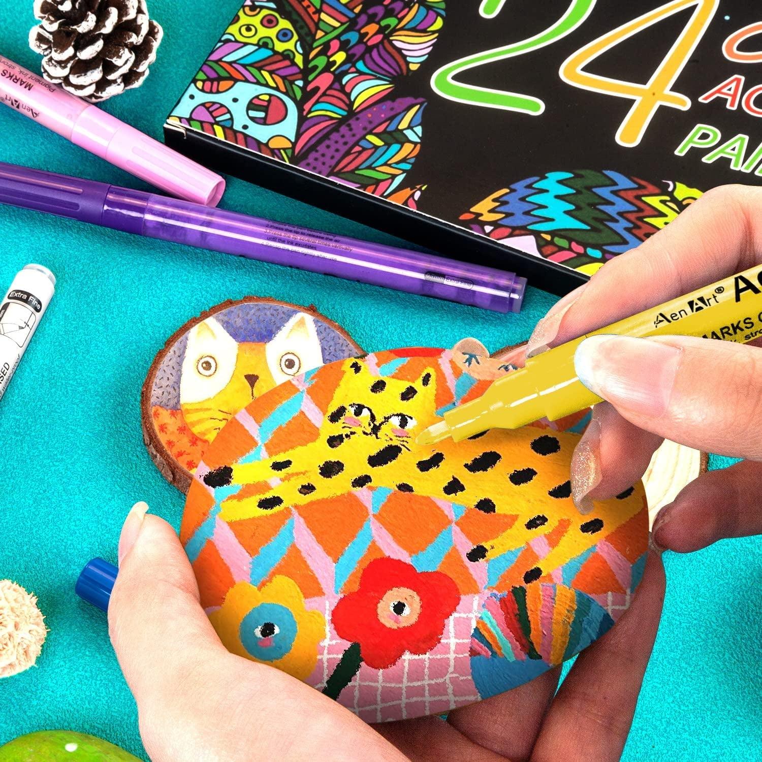 24 Colors Acrylic Paint Pens, Paint Markers for Rock Painting, Fine Point Acrylic Pens WoodArtSupply