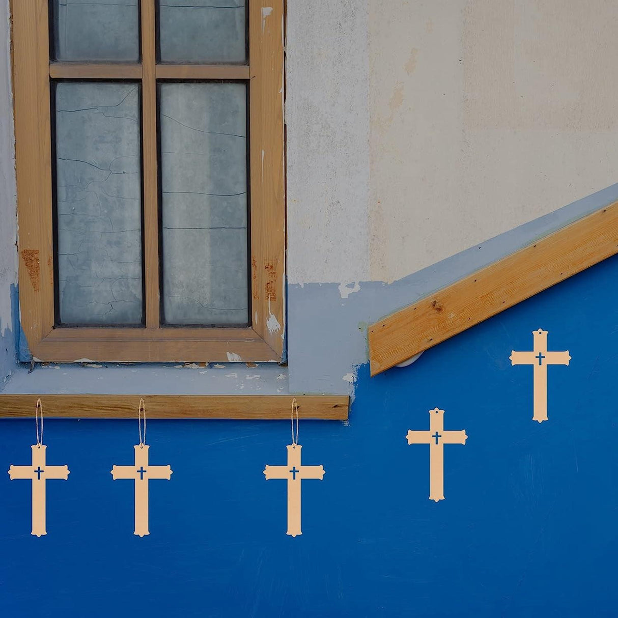 Cross Shape Wooden Blank Cross Wood with Twines Art Unfinished Ornaments for Easter Religious and Church Events Christmas Wedding Birthday Party WoodArtSupply