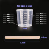 50 Pack 30Ml Plastic Reusable Graduated Cups Transparent Scale Cups with 50 Pack Wooden Stirring Sticks for Mixing Paint, Stain, Epoxy, Resin WoodArtSupply