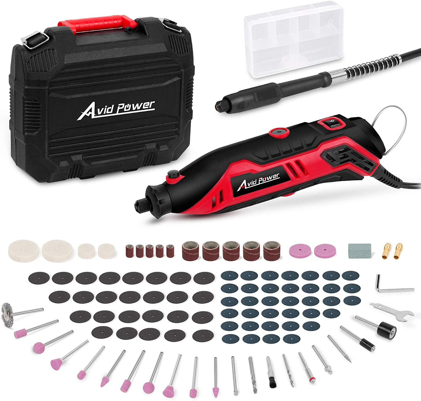 Rotary Tool with Flex Shaft 1.0 Amp Electric Rotary Tool, 6 Variable Speeds, 107 Pieces Rotary Tool Accessories & Carrying Case for Grinding, Cutting, Carving and Sanding - Red