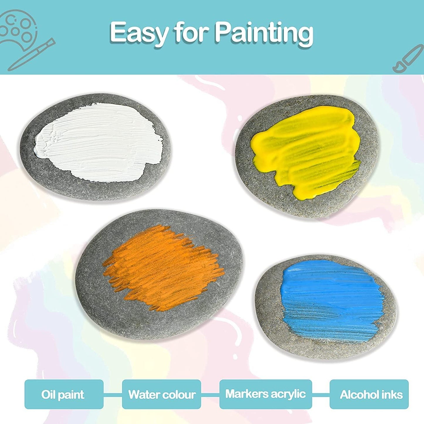 15 Pcs Rocks for Painting, River Rocks to Paint, 2"-3" Flat Painting Rocks, Smooth Rocks for Crafts - WoodArtSupply