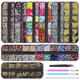 9 Boxes Nail Rhinestones,Nail Gems Nail Diamonds,Nail Art Studs Nail Crystals Nail Sequins for Nails Kit with 1 Tweezers and 3 Pen for Nail Art WoodArtSupply