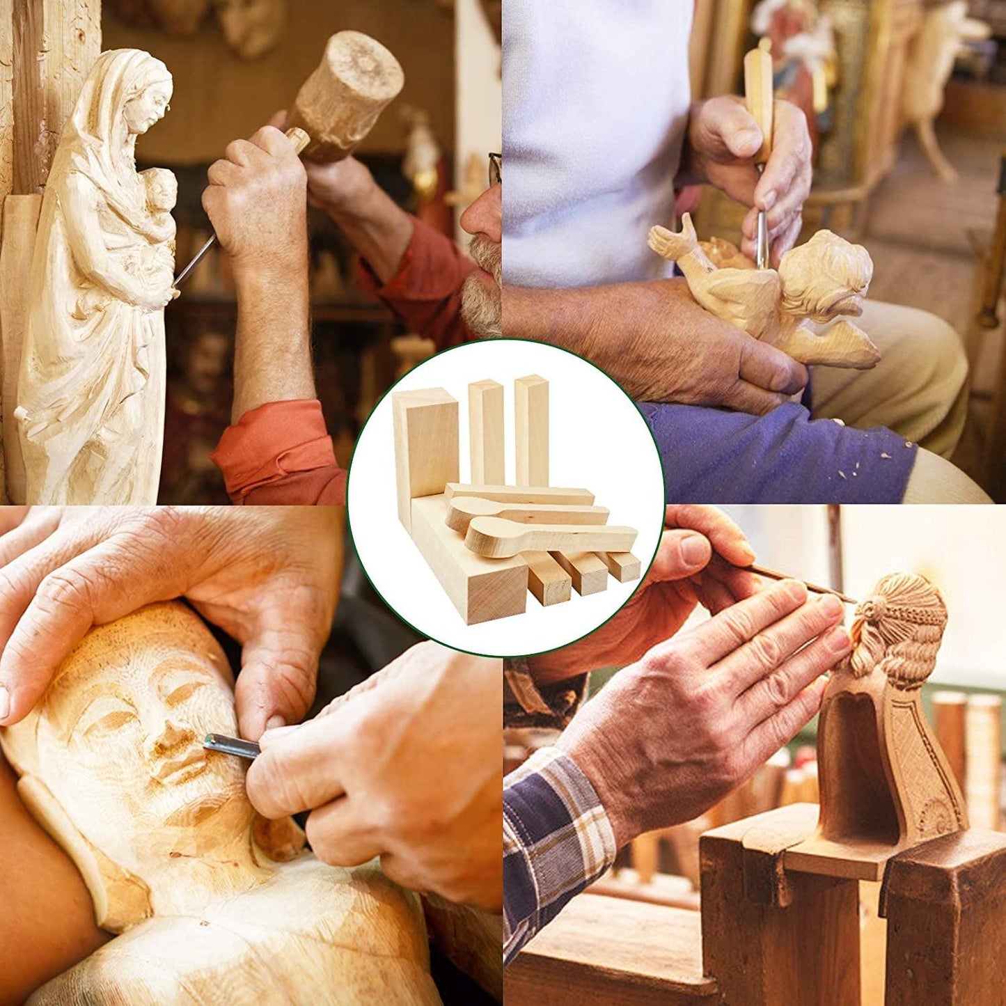 10 Pcs Unfinished Natural Basswood Carving Blocks Set,Premium Spoon Blank,Wood Blocks - WoodArtSupply