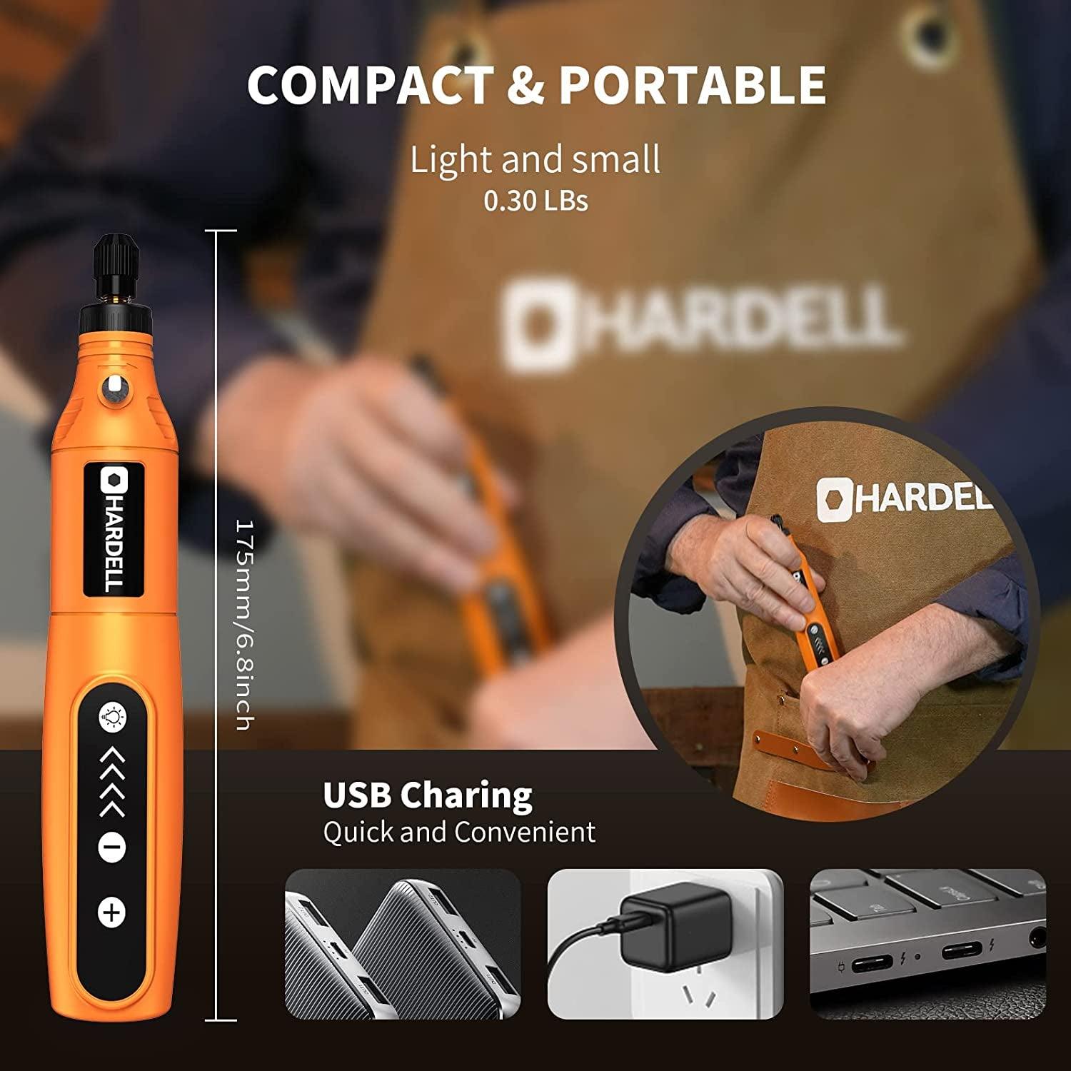 HARDELL Mini Cordless Rotary Tool Kit, 5-Speed and USB Charging with 61  Accessories, Multi-Purpose 3.7V Power Rotary Tool for Sanding, Polishing