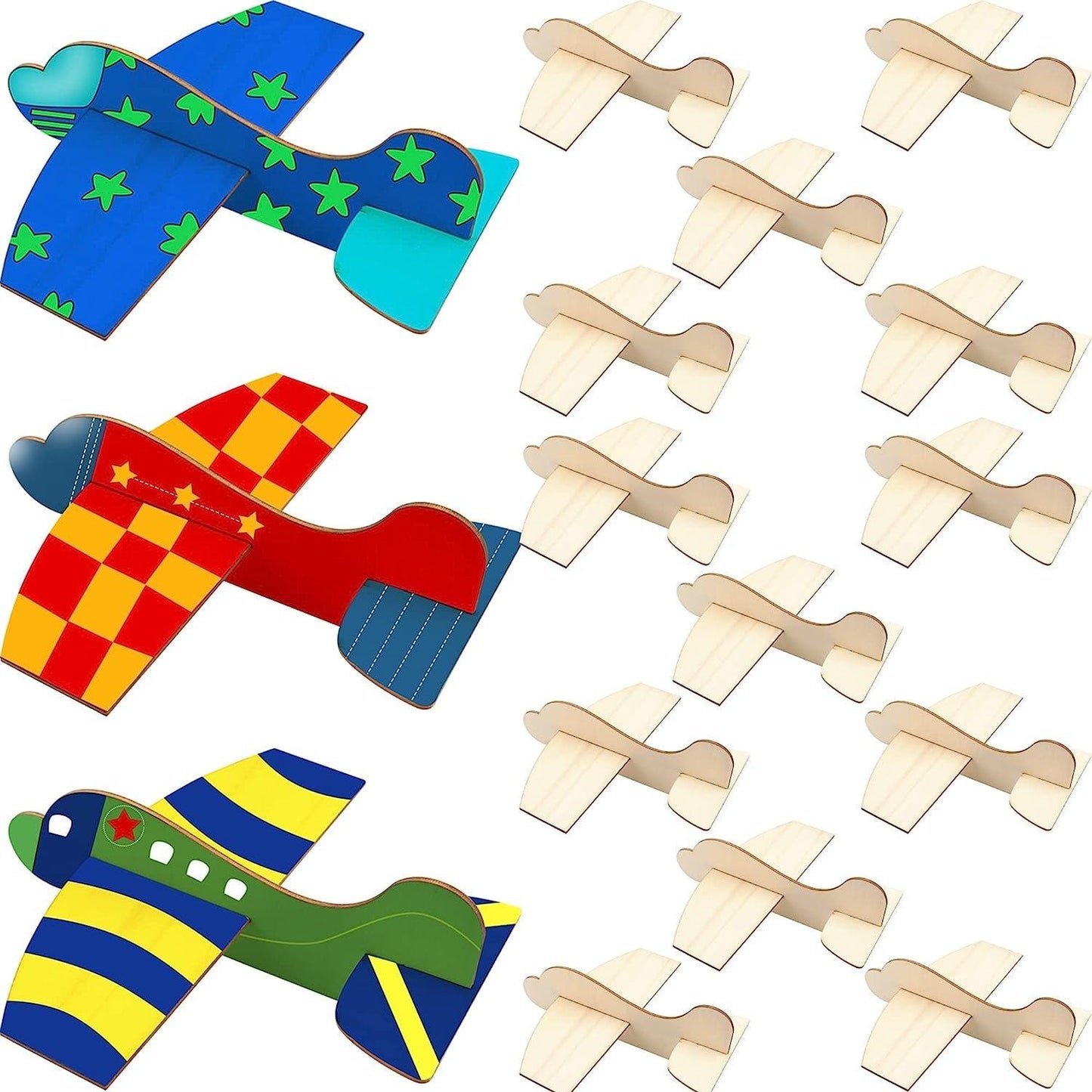 16 Pack DIY Wood Airplane Toys Unfinished Wooden Model Plane to Paint Wooden Craft - WoodArtSupply