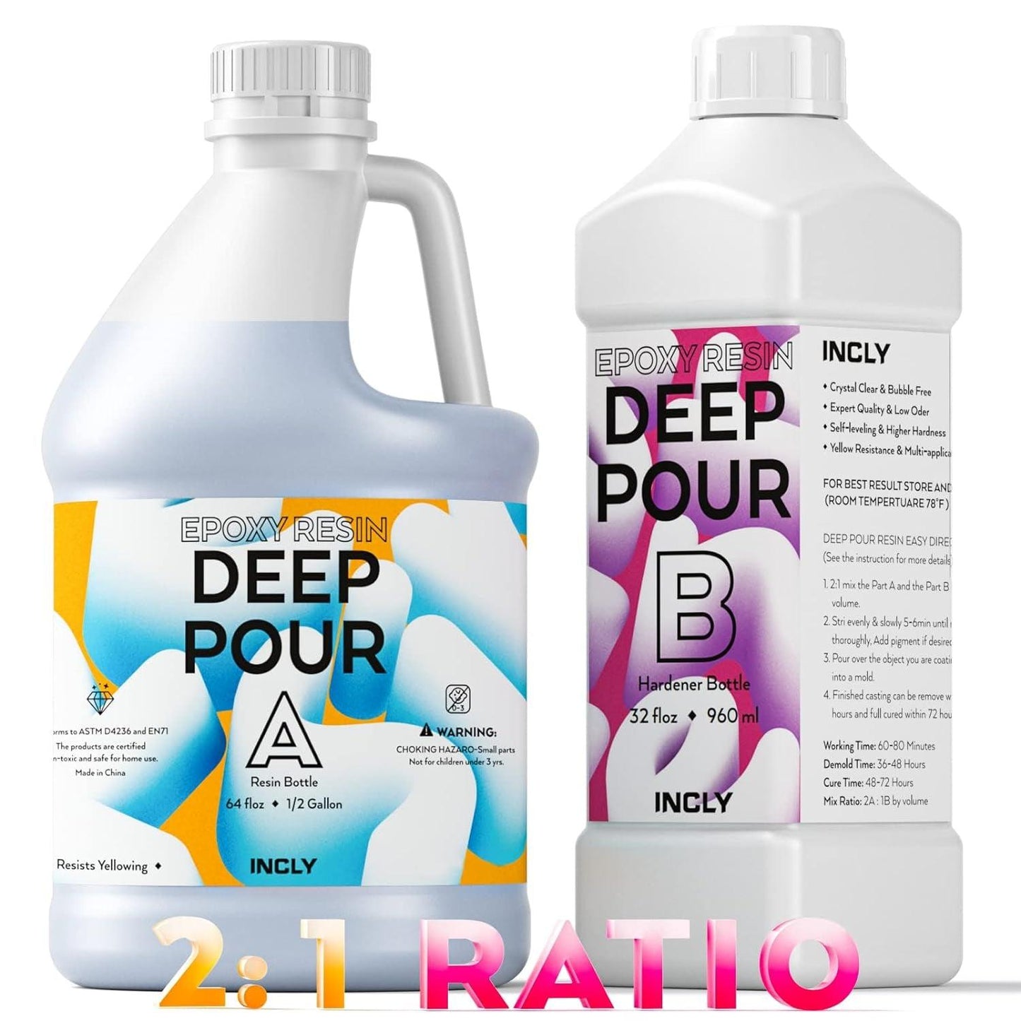 INCLY 1.5 Gallon Deep Pour Epoxy Resin Kit, High Gloss & Bubbles Free 2 to  4 for