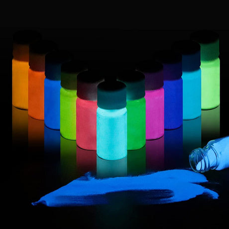 Glow in the Dark Powder 12 Colors Epoxy Resin Dye Luminous Pigment Safe Long Lasting for Fine Art, DIY Nail Art, Colorant, Acrylic Paint, DIY Crafts WoodArtSupply