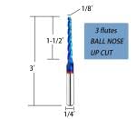 DashHound BRB301 Milling Cutters 3 Flutes Ball Nose Solid Carbide Up Cut CNC Spiral Bits NACO Coated 2D 3D Carving Router Bit 1.0Deg with 1/8 Inch DashHound