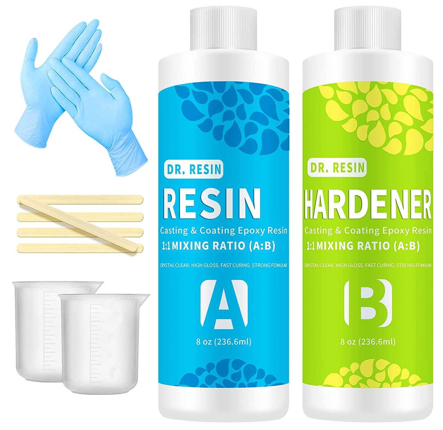 Clear Epoxy Resin Art Resin Kit 16Oz Crystal Jewelry Resin 2 Part Epoxy Resin Kit with Bonus Measuring Cups Sticks and Gloves WoodArtSupply