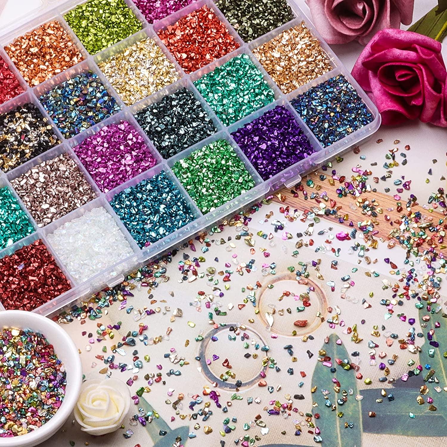 12 Box Crushed Glass Craft Glitter Fine for Resin Art, Small Broken Glass  Pieces Irregular Metallic Crystal Chips Chunky Flakes Sequins for Nail Arts