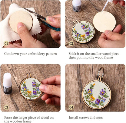 Mini Embroidery Hoop Wooden Mini Crossing Stitch Hoop Mini Ring Embroidery Circle for DIY Pendant Crafts, Round, Oval Vertical, Oval Horizontal (16 Sets) - WoodArtSupply